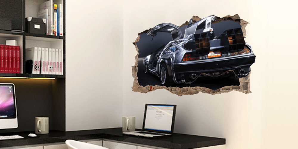 regreso al futuro vinilo decorativo pared rota delorean