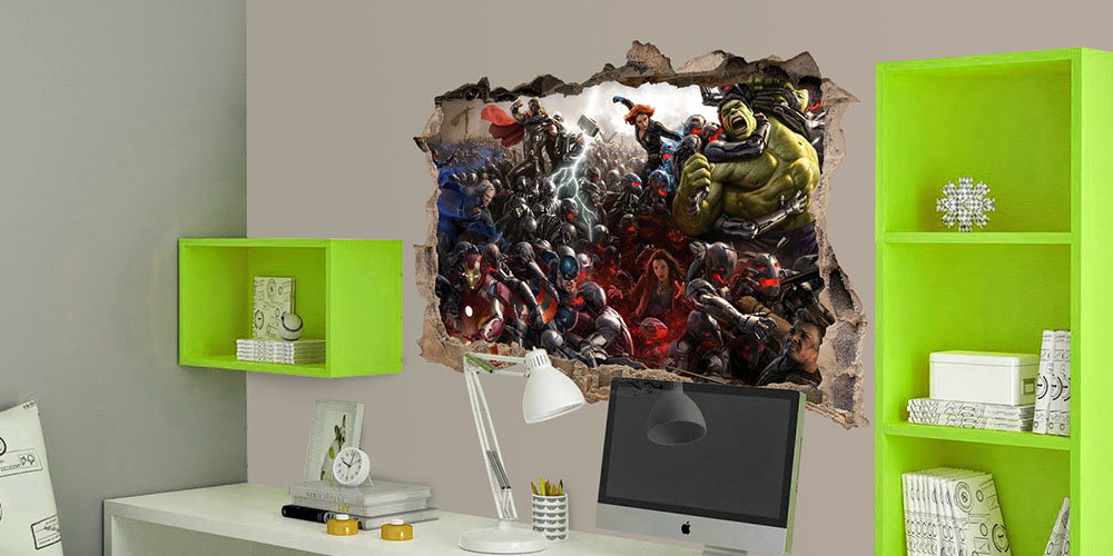 los vengadores estilo comic vinilo pared rota