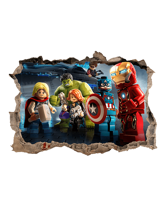 vinilo Lego los vengadores avengers mural agujero pared