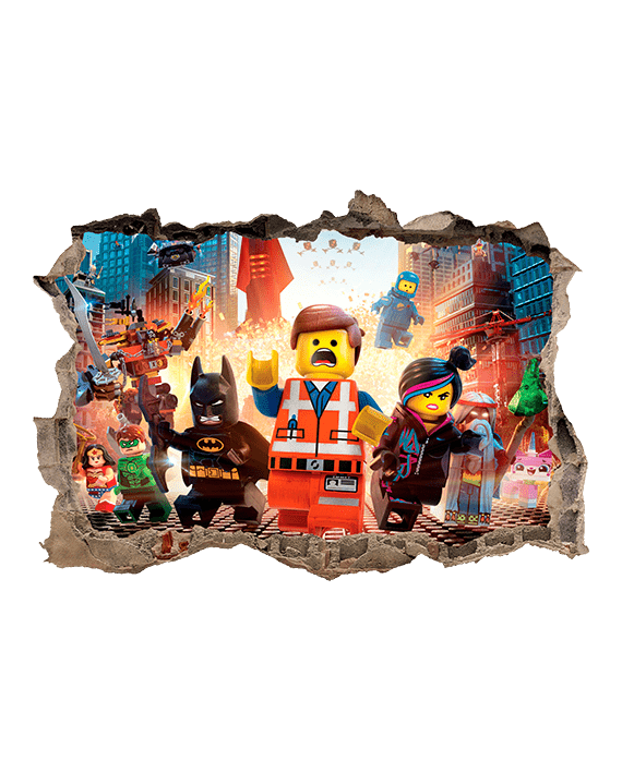 vinilo lego city emmet agujero pared 3d mural