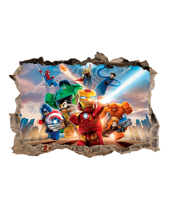 vinilo lego superheroes agujero pared 3d mural