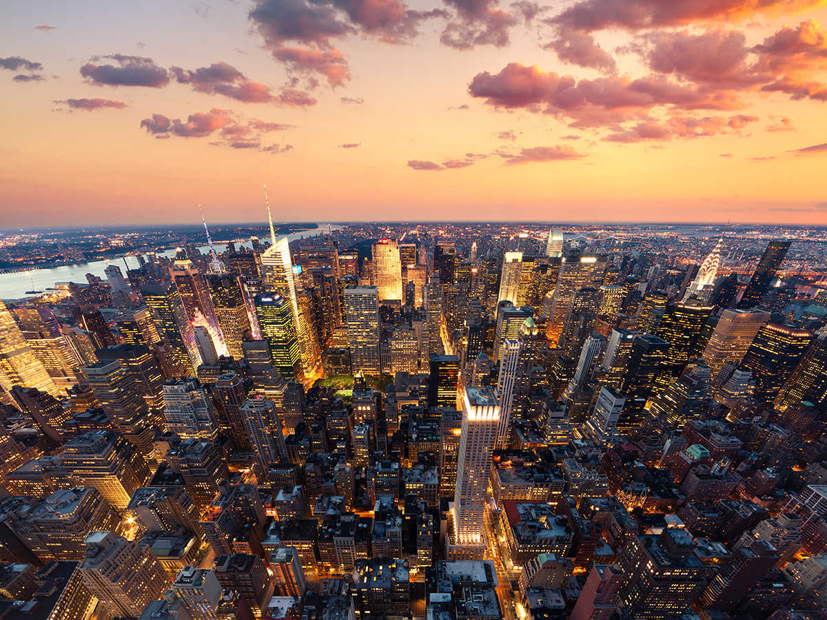 vinilo new york atardecer cielo ciudad mural