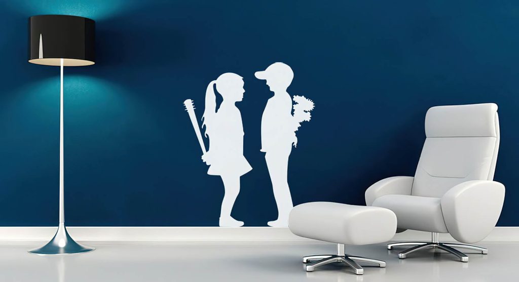 vinilo deocartivo banksy Niño con flores, niña con bate